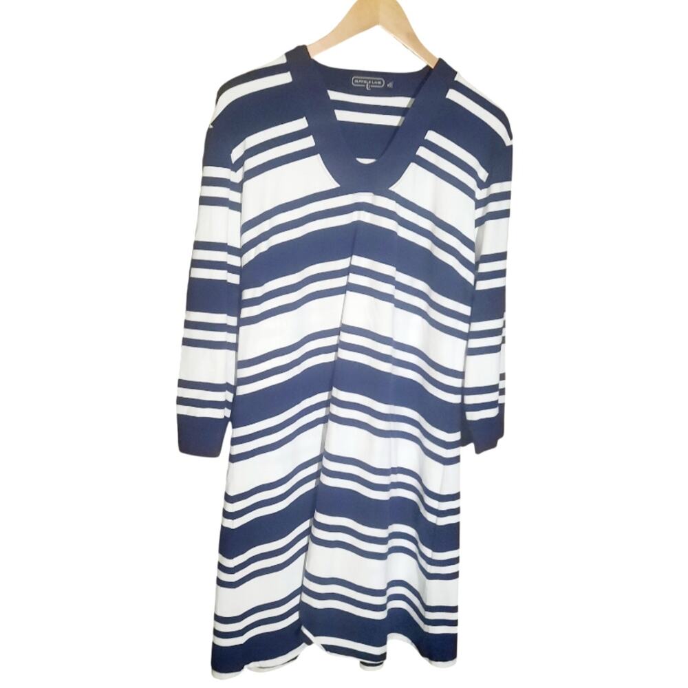Duffield Lane Womens Navy and White Stripe Pattern Long Sleeve Dress Size XL